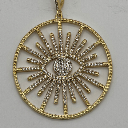 Large Evil Eye CZ Stones Brass Pendant Necklace with 18K Gold Finish