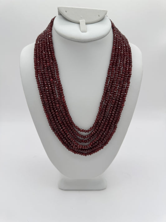 7 Layered Maroon Onyx Necklace