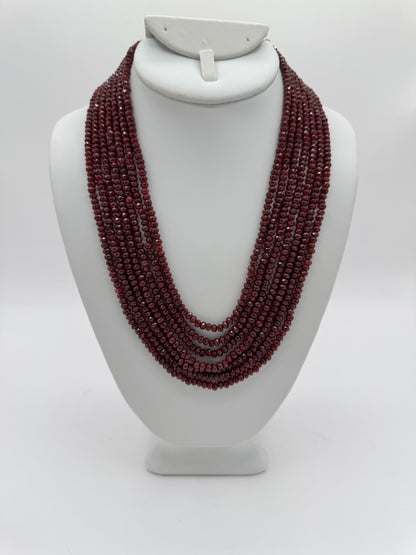 7 Layered Maroon Onyx Necklace