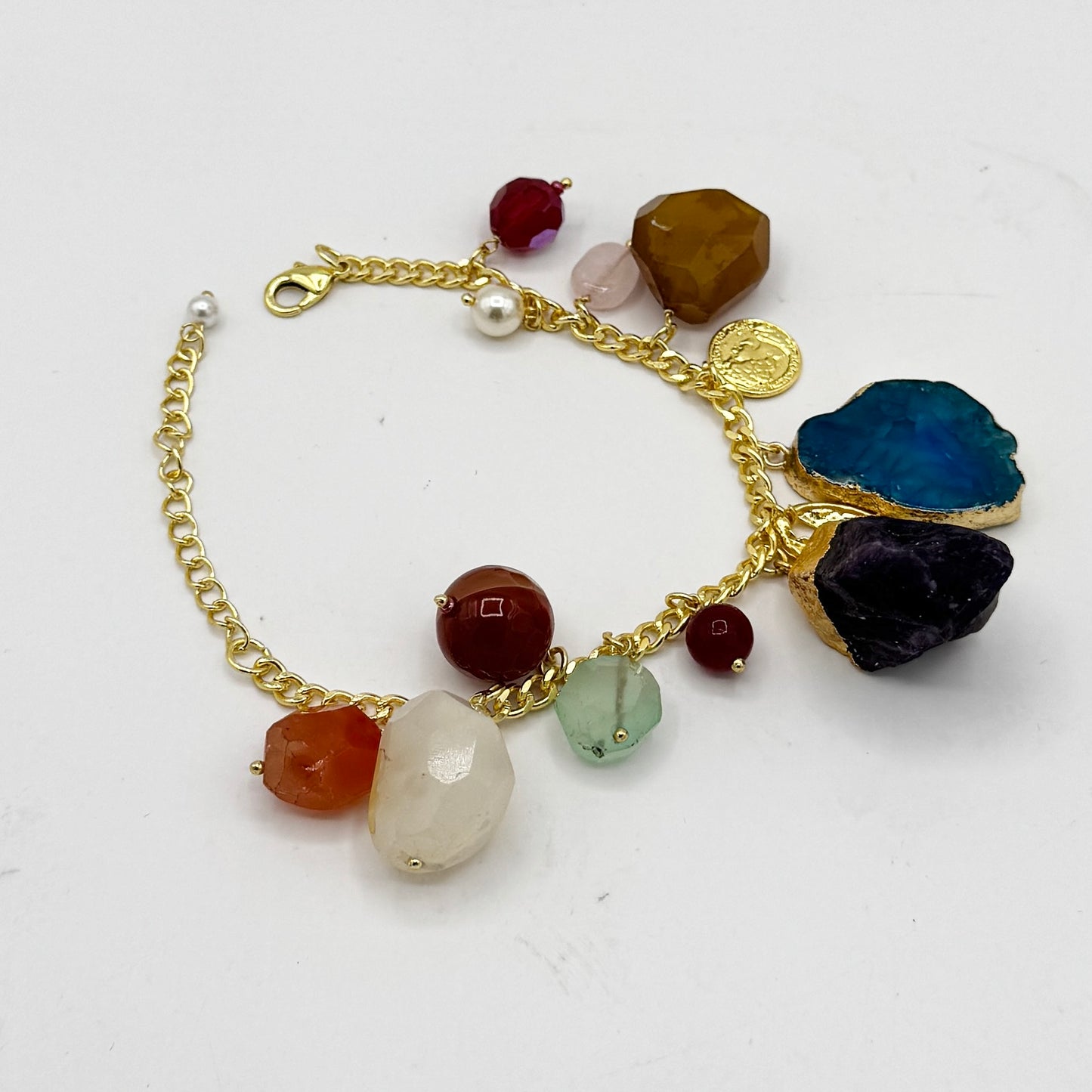 Amethyst Tumble Stone Charm Bracelet 