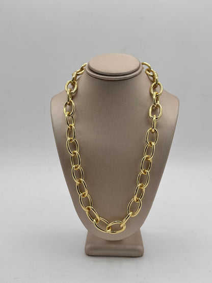 Brass Metal Chain Link Necklace in Gold Finish