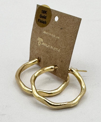Brass Metal Twisted Hoop Earrings in 18K Gold Finish