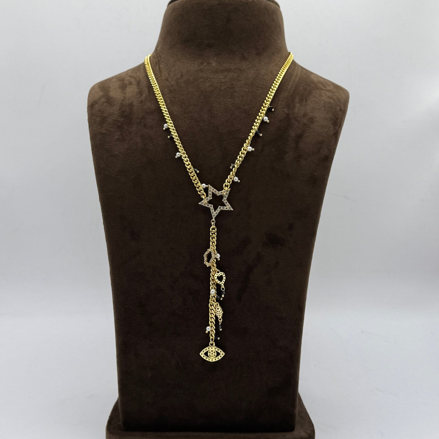 Evil-Eye Star CZ Charm Y Necklace 