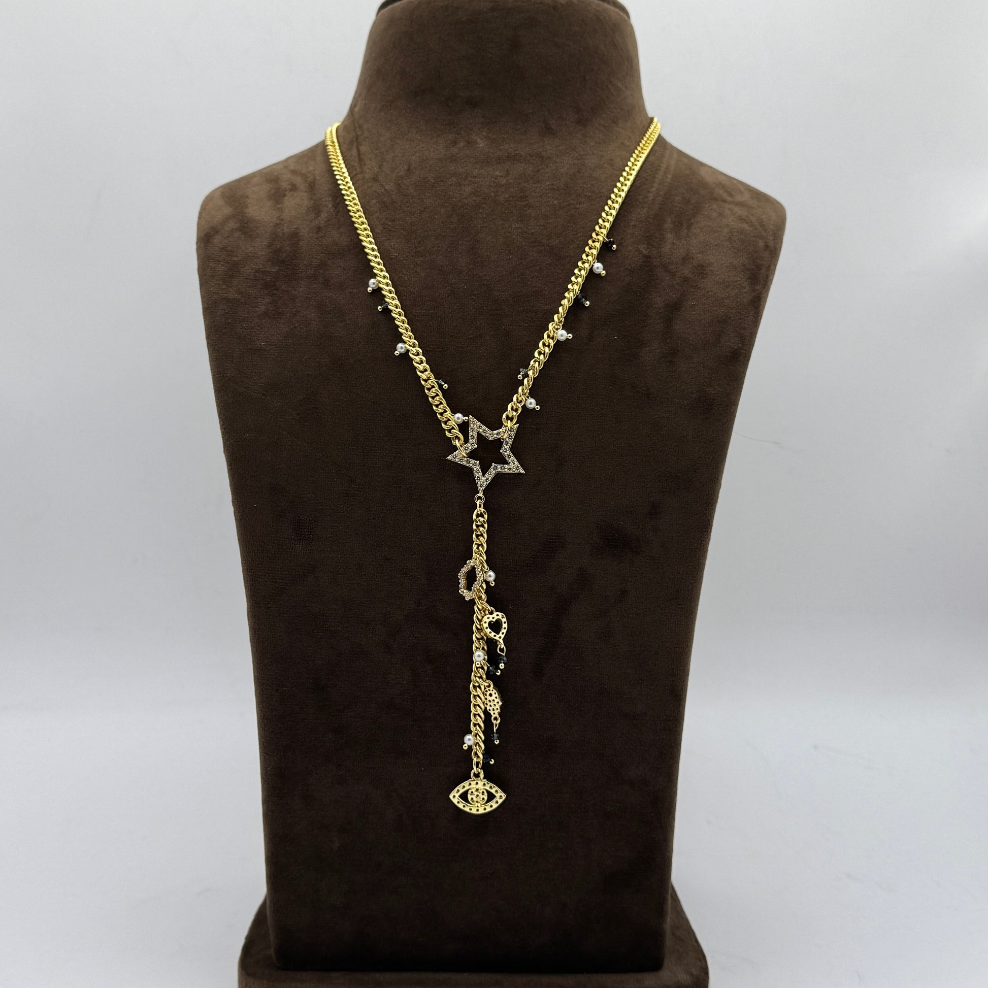 Evil-Eye Star CZ Charm Y Necklace 