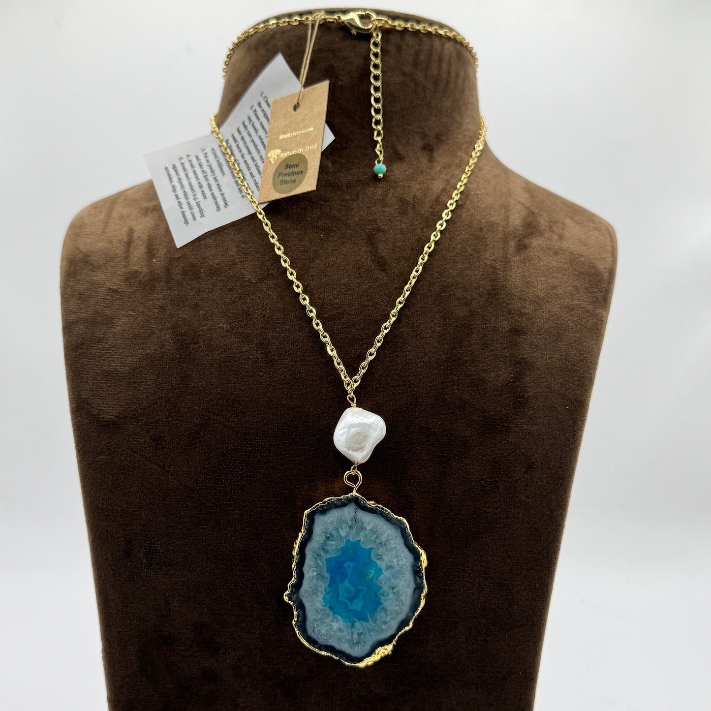 Turquoise Stone Multi-Row Twisted Necklace in Gold Finish