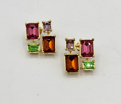 Multi-Color 8-Stone Swarovski Crystal Stud Earrings in Light Gold Brass Finish