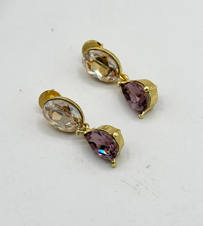 Swarovski Crystal Multi-Stone Statement Earrings – Golden Shadow & Amethyst, Light Gold Finish