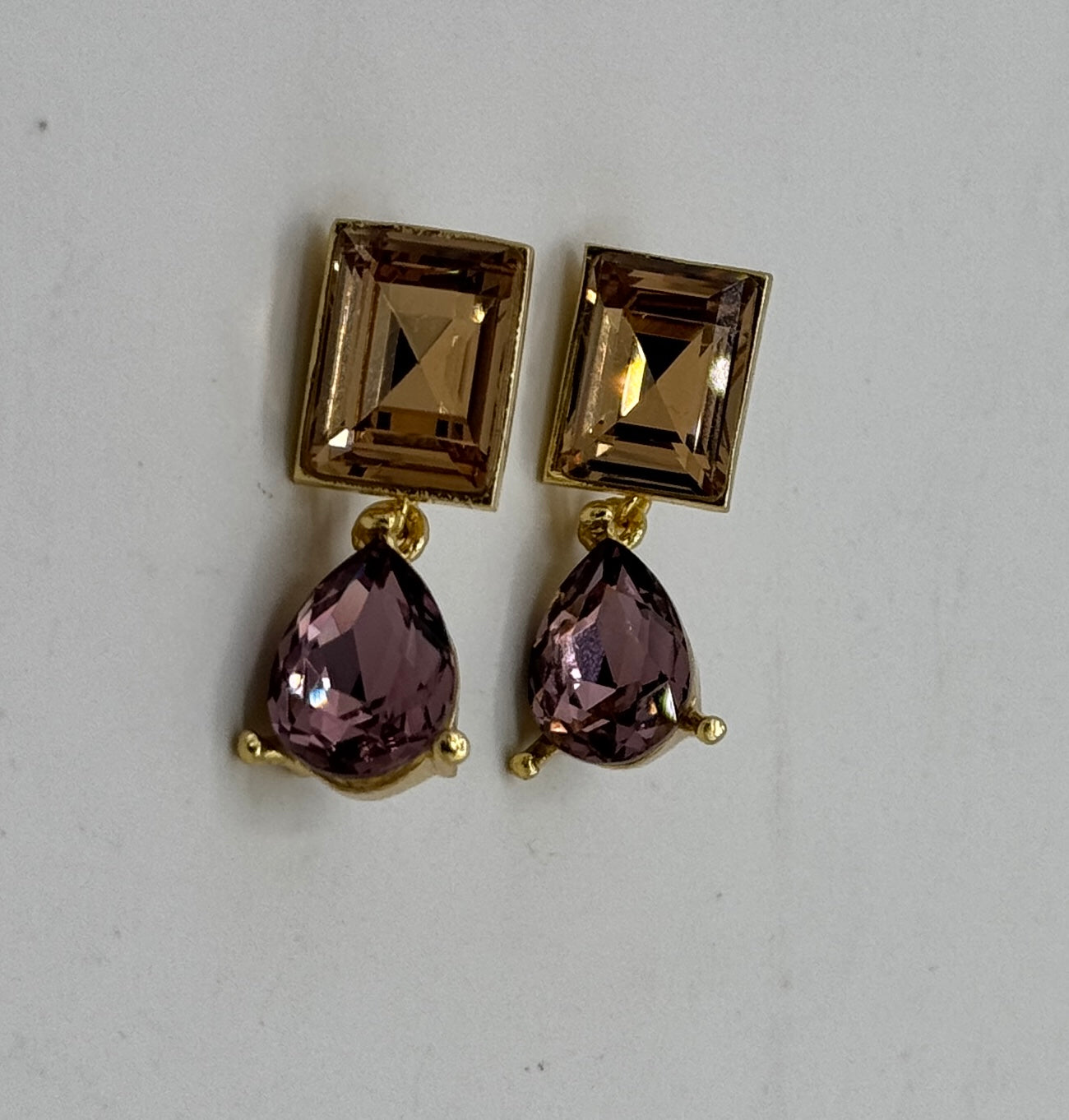 Golden Shadow & Amethyst Swarovski Crystal 4-Stone Earrings in Light Gold Finish