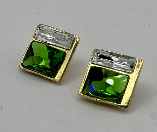 Swarovski Crystal 4-Stone Stud Earrings in Light Gold Finish – Fern Green & Crystal