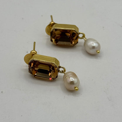 Swarovski Crystal 2-Stone Stud Earrings in Light Gold Finish