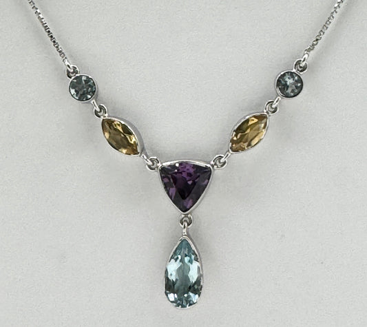 Multi Gemstones, Sterling Silver Rhodium