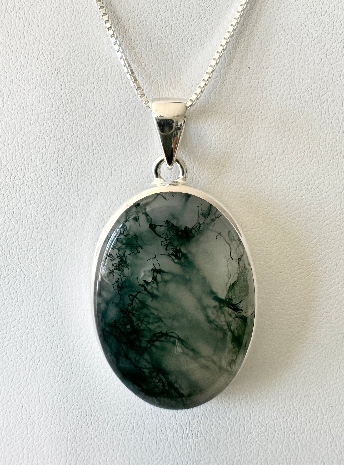 Oval Moss Agate Sterling Silver Pendant