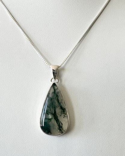 Teardrop Moss Agate Sterling Silver Pendant