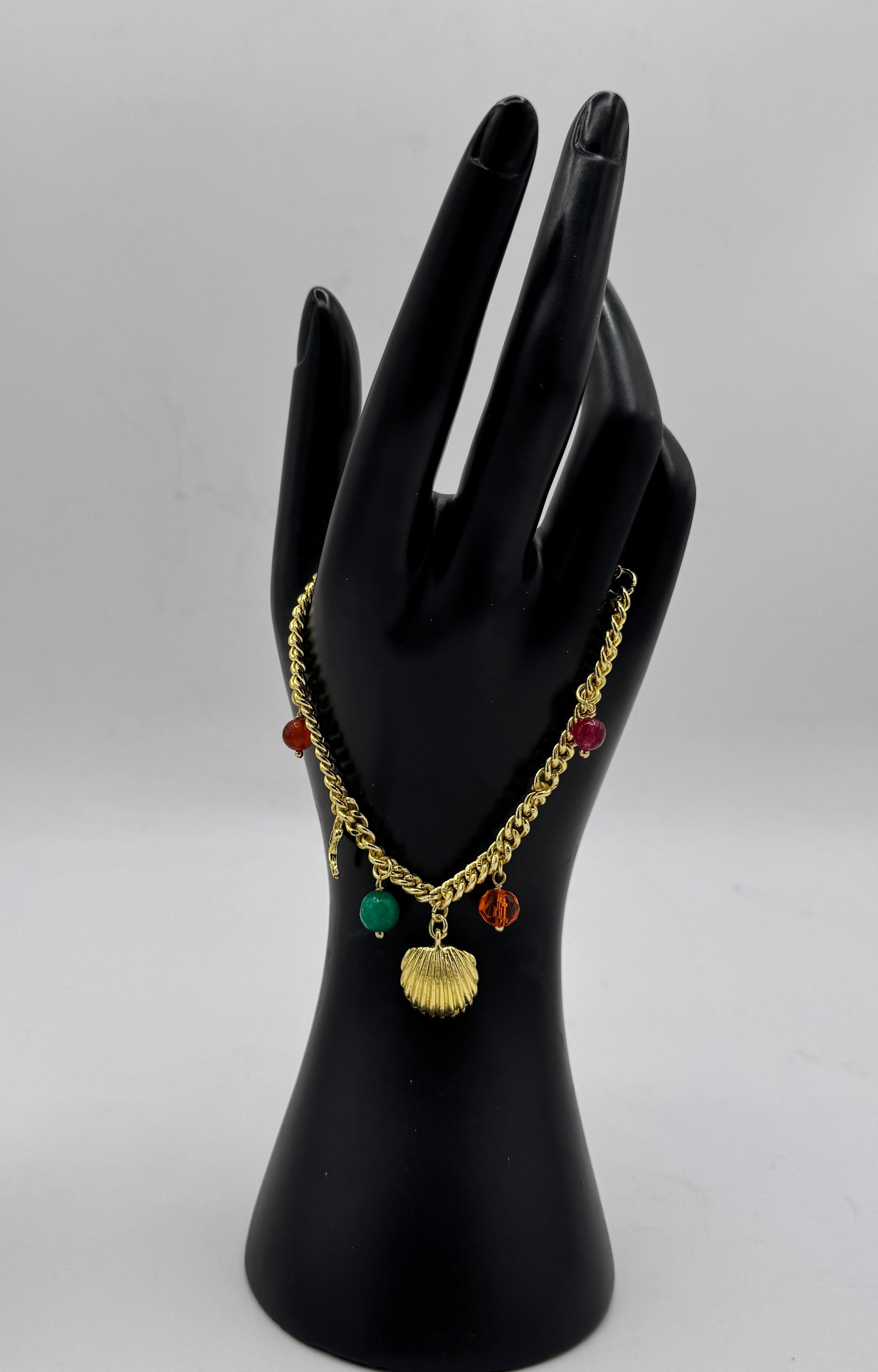 Shell Brass Charms with Semi-Precious Stones Bracelet in Gold Finish