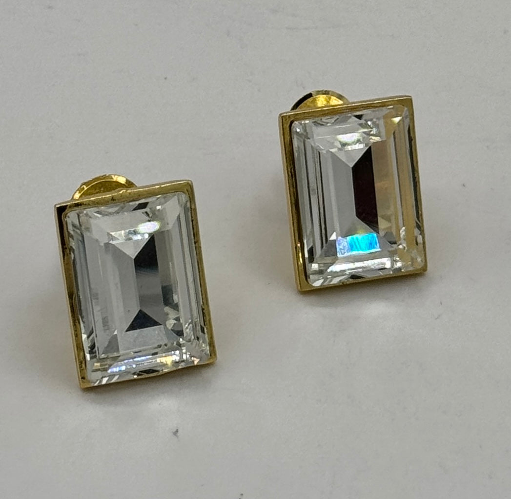 Swarovski Crystal 2-Stone Stud Earrings in Light Gold Finish