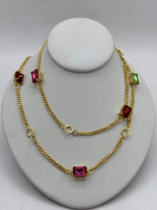 Swarovski Jet Crystal Brass 6 Stone Long Necklace