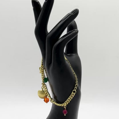 Shell Brass Charms with Semi-Precious Stones Bracelet in Gold Finish
