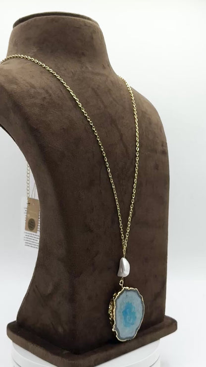 Turquoise Stone Multi-Row Twisted Necklace in Gold Finish