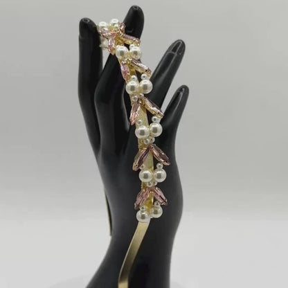 Ivory Pearl and Crystal Rhinestone Hair Band in Light Gold Finish