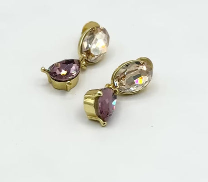 Swarovski Crystal Multi-Stone Statement Earrings – Golden Shadow & Amethyst, Light Gold Finish