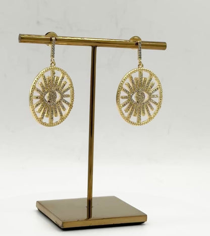 18K Gold Finish Large Evil Eye Brass Metal CZ Earrings