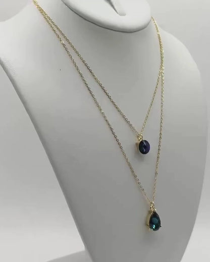 2 Rows Stone Swarovski Crystal Layer Necklace in Lt Gold Metal Finish .