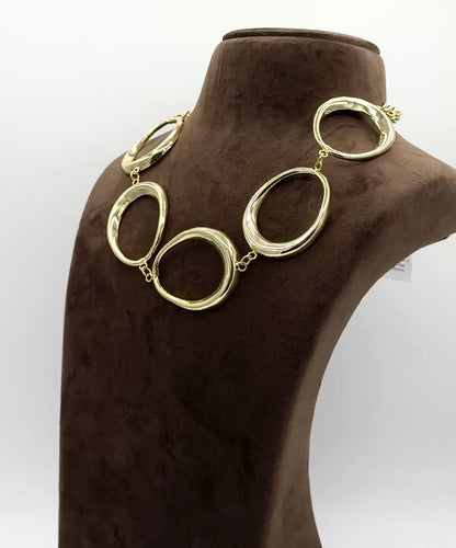 Light Gold Finish Statement Brass Oval Rings Necklace