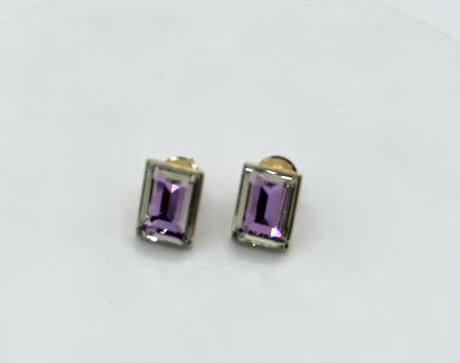 Swarovski Crystal 2-Stone Stud Earrings in Light Gold Finish